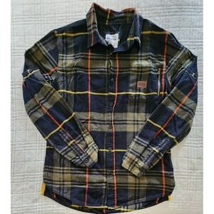 Parish Nation Shirt Jacket Mens L Plaid Green‎ Black Button Shacket Outdoors